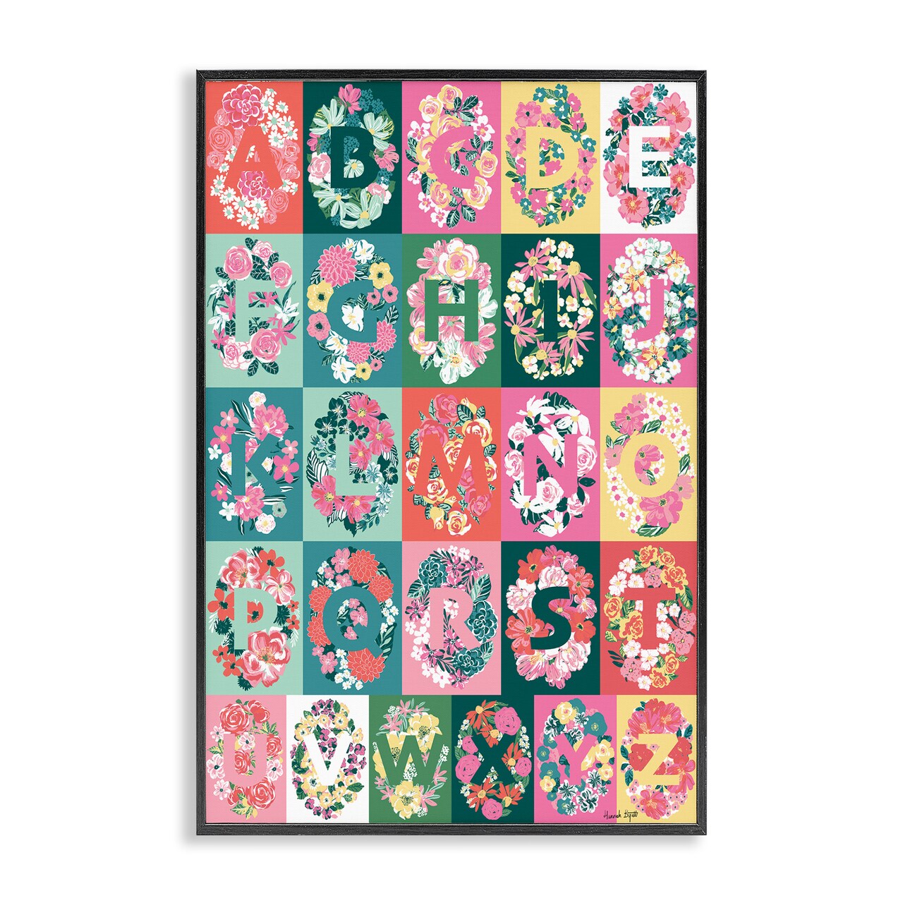 Stupell Industries Cottagecore Blooms Alphabet Framed Giclee Wall Art Design by Hannah Byatt